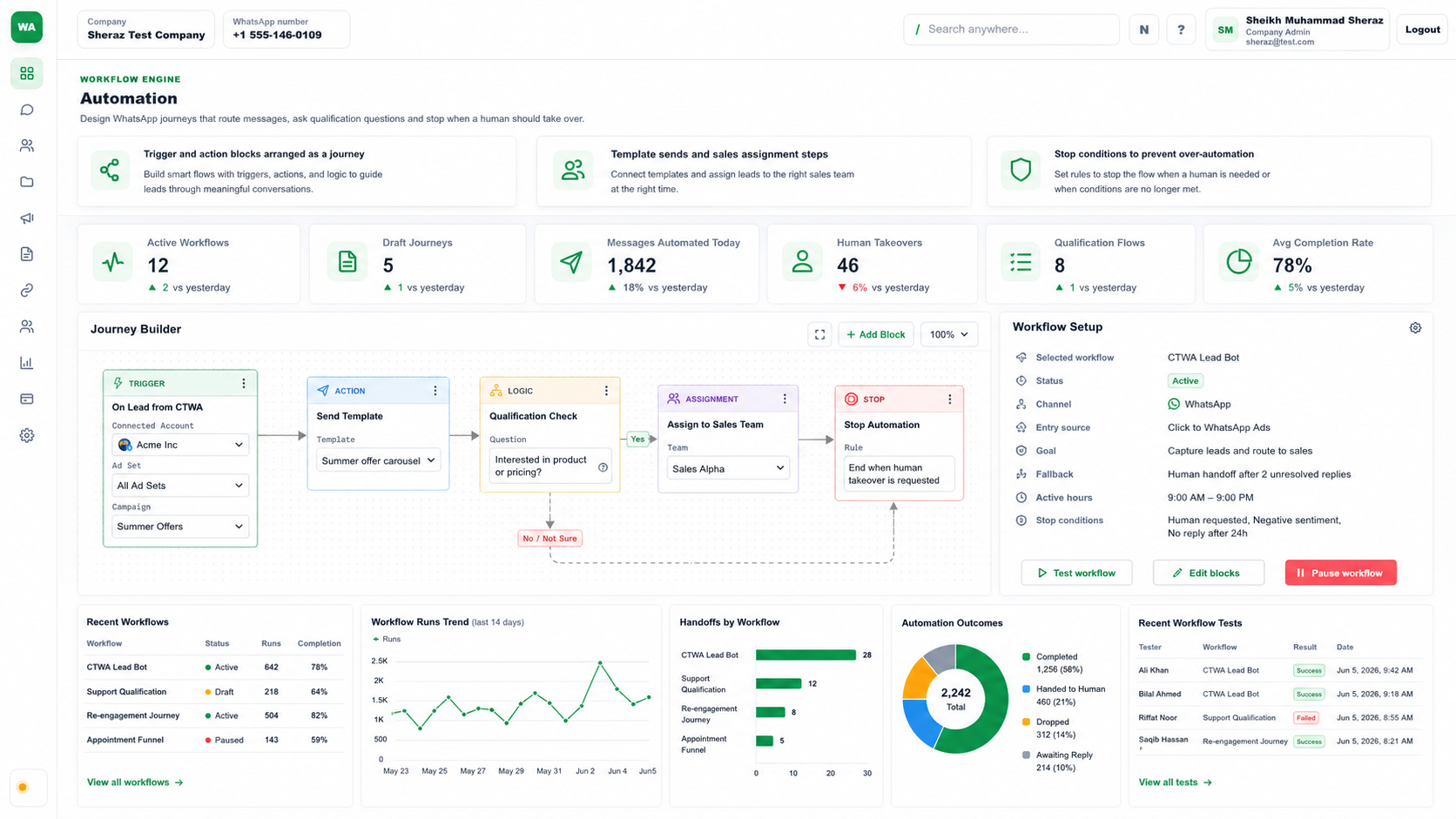 Templates and automation product screenshot in WA CRM